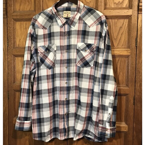 Red Head Brand Co. Western Shirt Men's 3XL Blue Red Plaid Button Up Long Sleeve - Picture 4 of 10